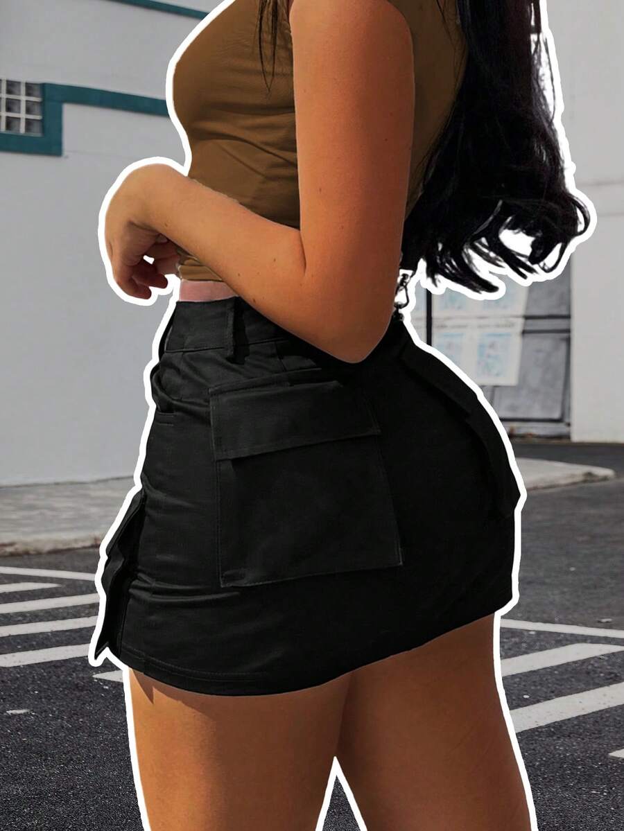 Y2K Hot Girl Summer Streetwear Cargo Skirt - Spring & Summer Must-Have For Youth | Viral Y2K Fashion - Black - View 1