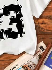 少女标语印花圆领短袖休闲T恤 - 白色 - 查看 5