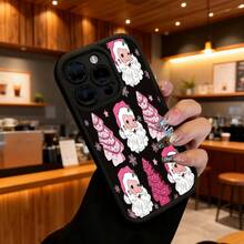 Cubierta de telefono con diseño de Santa Claus en rosa y blanco para  13 Pro Max negro con estampado navideño ideal para temporada festivaCompatible with  16 Pro Max/16 Plus/16 Pro/16/15 Pro Max/15 Plus/15 Pro/15/14 Pro Max/14 Plus/14 Pro/14/13 Pro Max/13 Pro/13/12 Pro Max/12 Pro/12/11 Pro Max/11 Pro/11/XS Max/XR/X/7 Plus/7 TPU Drop-Proof and Stain-Resistant Protective Soft Case - Burdeos - Ver 3
