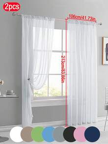 2pcs Solid Sheer Curtains, Lightweight Luxurious Minimalist Polyester Sheer Curtains, Filtering Lighting For Bedroom, Living Room, Balcony Decoration, Modern Design 100% Polyester Thin Voile, Semi-Transparent Privacy, Fashionable Bedroom Decor, Thin Transparent Voile