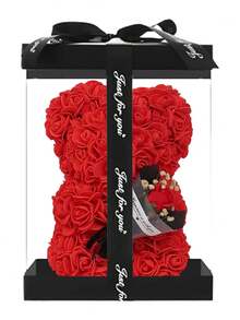 1set Rose Bear, Valentine's Day, Anniversary, Birthday And Bridal Gift, 10-Inch Rose Bear, With Transparent Gift Box, Fashionable Decoration Suitable For Home Decoration, Mother's Day, Father's Day, Valentine's Day Friends Everlasting Flower Gift, Rose, Framed Wall Art