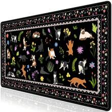 Cute Cats Desk Mat For Keyboard And Mouse,Boho Floral XXL Large Mouse Pad,Non-Slip Rubber Base Keyboard Pad Waterproof Desktop Mat For Laptop Computer Work Game Home Office-Black - 65*35*0.2 - View 1