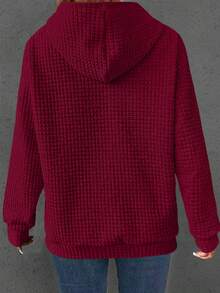 Áo sweatshirt dệt kim jacquard màu trơn dáng rộng tối giản dành cho nữ cỡ lớn, phong cách thường ngày, thích hợp cho mùa xuân. - Màu Đỏ Sâu - Xem 2