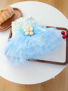 1pc Pet Clothes, Dog/Cat Apparel, Small Dog/Puppy Poodle Teddy Casual Fashion Cute Romantic Dress Series - Blue Fairy Tulle Dress - Multicolor - View 13