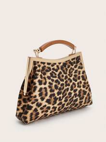 Damen Mode minimalistische Leoparden-Muster Handtasche, Kunstleder mit gewebter Textur Angola Rot Nieten Dekor gefalteter Wolken Verschluss Clutch, geeignet für Ausflüge, Partys und tägliches Kombinieren - Braun - Übersicht 4