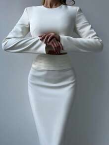 Top de damă cu mânecă lungă, guler rotund, casual, de iarnă, design convenabil cu fermoar la spate pentru o purtare ușoară, stil elegant, potrivit pentru naveta la birou, întâlniri, sărbători și petreceri.