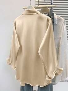 Áo sơ mi satin nữ, kiểu dáng công sở thường ngày, cài cúc, thiết kế cổ bẻ, thanh lịch, phù hợp cho cả đi làm và đi chơi, thích hợp cho mùa thu, đông và xuân. - Rượu sâm banh - Xem 8