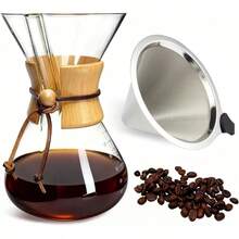 Pour Over Coffee Maker With Filter Subjectthree 34oz Glass Coffee Carafe Dripper Pourover Set For Home And Office Use 10 Cup/34 Oz Capacity Premium Glass Carafe With Built-In Filter Ideal For Specialty Coffee Brewing Easy To Clean And Reusable Perfect For Daily Coffee Enthusiasts And Gift Ideas - Transparent - View 1