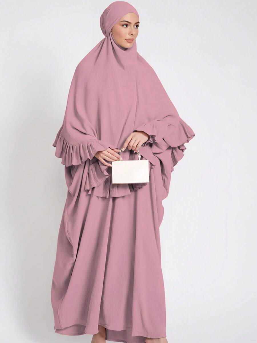 1件穆斯林头巾，褶边设计，经典百搭，适合日常佩戴和祈祷，阿巴雅长袍 - 彩色 - 查看 1