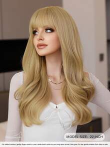 7JHH WIGS T-Swizzle Wig Natural Curly Blonde Wigs For Women Long Wavy Synthetic Wig With Bangs Natural Looking Soft Fiber Beautiful Fluffy Wigs For Beginners Daily Party Wedding Use 22 Inch - Gold - View 5
