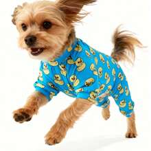 New Pet Clothes, Cat & Dog Pajamas, Suitable For Medium & Small Dogs Like Teddy, Pomeranian, Chihuahua, Bee & Strawberry Pattern - Teal Blue - View 12