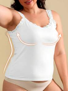 1 buah Atasan Tank Top Camisole Tanpa Lengan Leher Bulat Motif Patchwork Warna Polos untuk Wanita Ukuran Plus - Putih - View 4