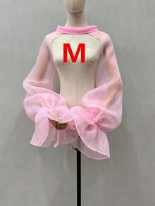 1 件白色欧根纱夸张新娘披肩带袖装饰，婚纱配饰