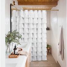 White Ruffle Shower Curtain 70 Inch Long Fabric Bathroom Decor - 白色 - 查看 7