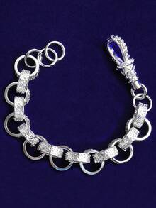 DUBSS 1 件装真铜图案圆环贝尔彻手链，男士镀金嘻哈饰品，阿尔伯特扣 - 手鍊 - 查看 12