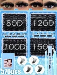 40/592/576 片装，高容量假睫毛簇嫁接套装 DIY 睫毛嫁接套装，D 型卷翘，10D+20D+30D+40D+50D+60D+80D+100D+120D+150D，10-16mm 浓密柔软假睫毛，3D 自然防水簇状假睫毛，眼尾嫁接，放大双眼，亲肤材质，睫毛套装包含睫毛胶水。