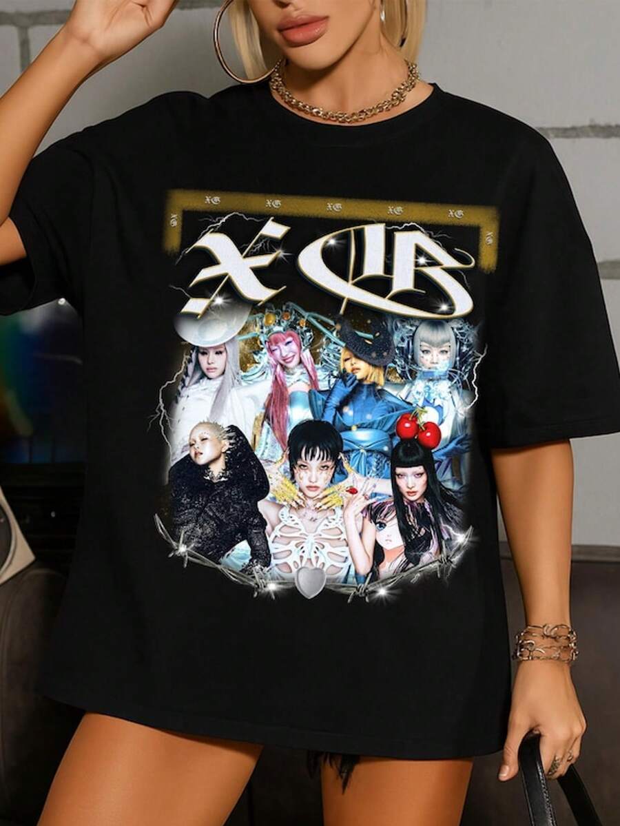 Retro XG GALA Kpop T-Shirt, Xg Million Places Shirt, Xg The First Howl World Tour Tee, Xg Kpop Jurin - 黑色 - 查看 1