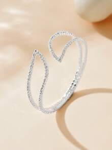 1 pieza Brazalete de cristal con diseño hueco de moda, adecuado para uso diario y fiestas - Plata 942 - Ver 6