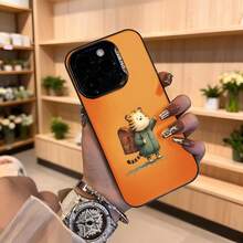Funda para telefono con borde negro color naranja estampado de tigre con mochila y texto CASETTO ideal para uso diario en floristerias y salones elegantes Aplicable a los teléfonos de la serie Apple y Galaxy - Blanco - Ver 4