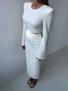 Top de damă cu mânecă lungă, guler rotund, casual, de iarnă, design convenabil cu fermoar la spate pentru o purtare ușoară, stil elegant, potrivit pentru naveta la birou, întâlniri, sărbători și petreceri.