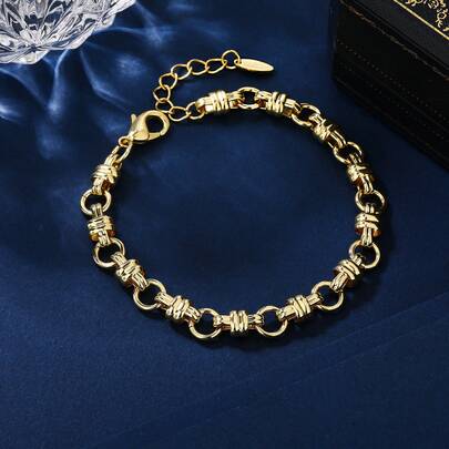 1pc 18K Gold Plated Copper 7mm Thick Women's Bracelet - Chunky Layered Chain, Suitable For Daily Wear, Music Festivals And Parties - Affordable Luxury Gift - Versatile Hip-Hop Accessory For All Seasons