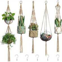 1个手工编织植物吊篮，带流苏，室内植物吊篮，悬挂式植物架，波西米亚风格悬挂式植物盆架（不含花盆），悬挂式花篮，波西米亚风格装饰/办公室装饰 - 彩色 - 查看 11