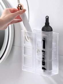 1个免钻孔壁挂式美发工具收纳架 - 可调节高度收纳架，适用于吹风机、卷发棒和直发器，浴室/橱柜门多功能收纳架，耐热设计