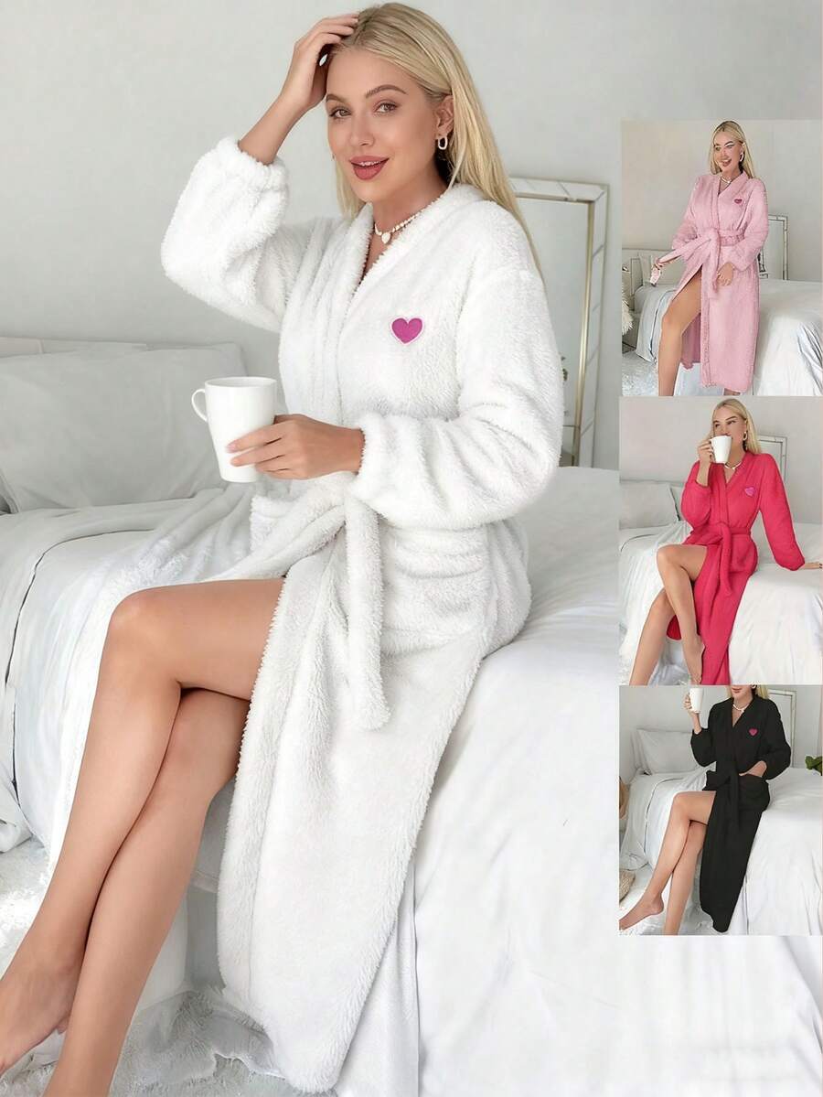 1 Stück Damen Flanell einfarbiger eleganter V-Ausschnitt Langarm Taillierter Bademantel, Flauschiger weicher langer Bademantel warmer Fleece Schalkragen Spa Bademantel, warme Nachtwäsche mit tiefen Taschen, kuschelige und warme Fleece-Decke mit Ärmeln und großer Tasche für Erwachsene, kuscheliger Kapuzendecke als Geschenk für drinnen & Outdoor