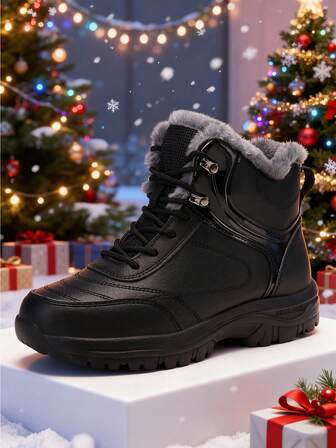  Brand Men Snow Boots Winter Shoes Waterproof Men's Boots Warm Plush Couple Shoes Outdoor Wear-Resistant Hiking Boots Male Work Ankle Boots Suitable For Areas With A Temperature Of Minus 10 Degrees Celsius