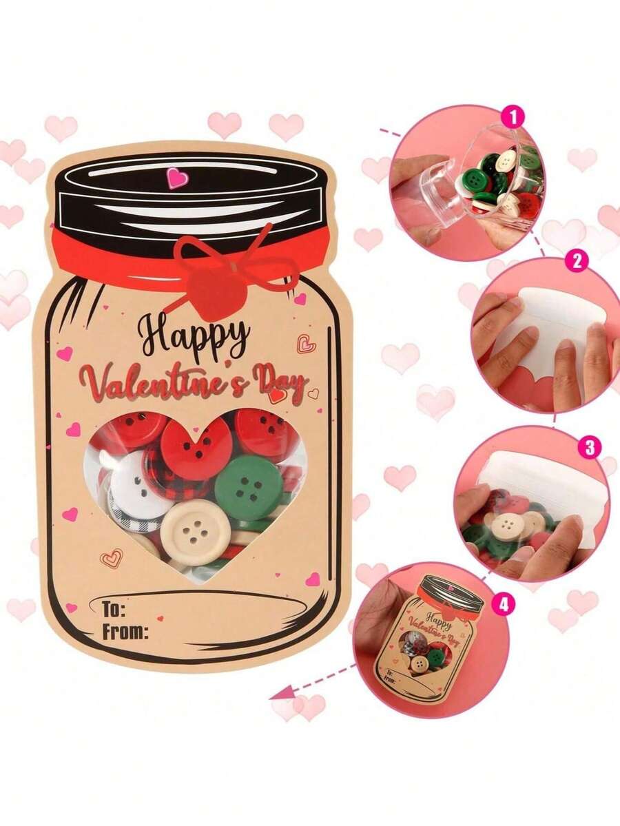 Candy Jar, Exchange Gift Party Gift, 20PCS/SET Valentine's Day Exchange Cards Set, Funny Mason Jar, Happy Valentine's Day Cards, - Multicolor - View 1