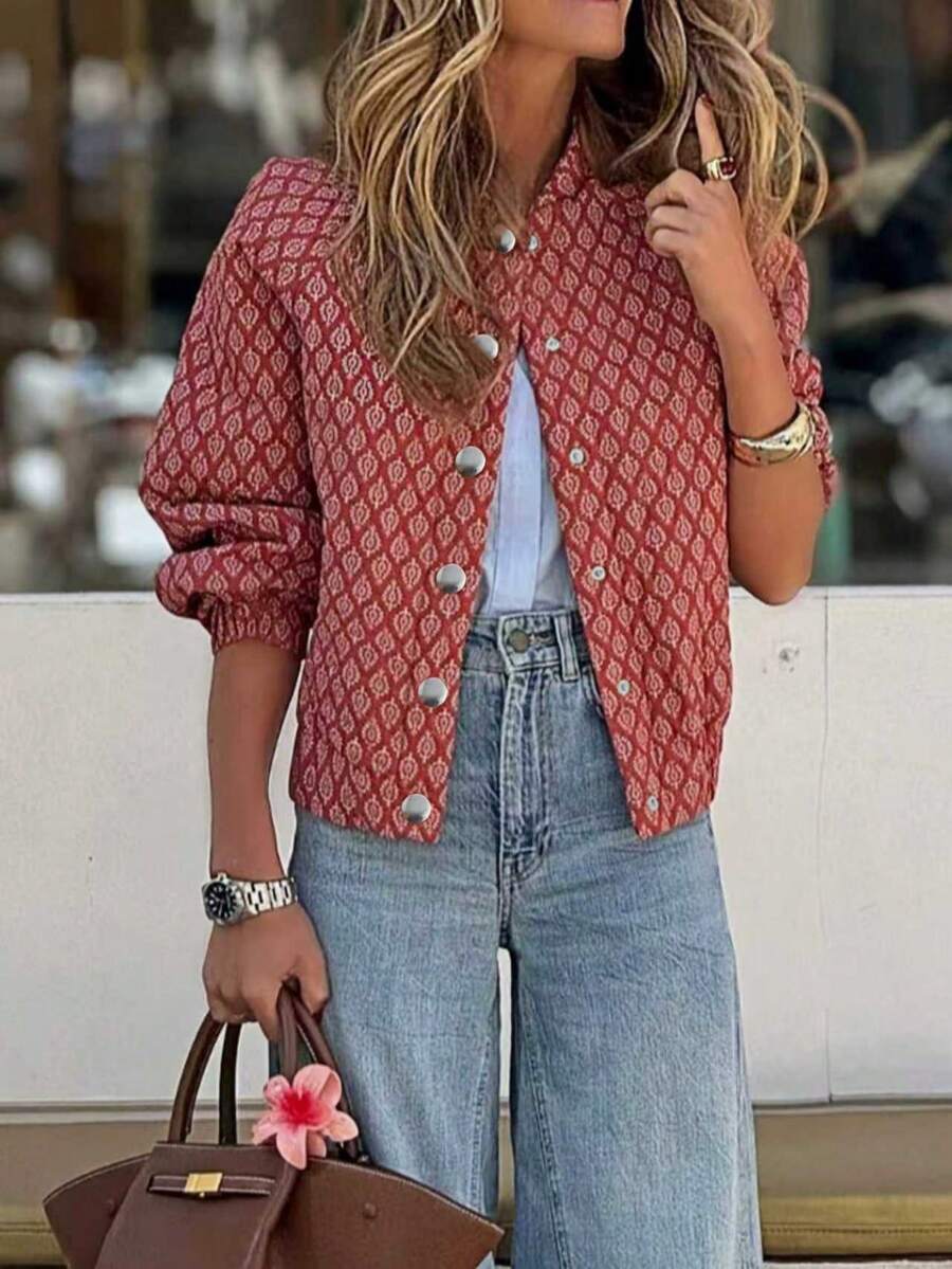 Spring New Fashion Versatile Elegant Women's Red Long Sleeve Blouse Regular Fit Button Thin Jacket - Red - View 1