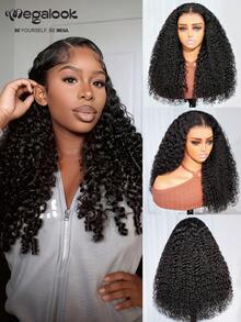 MEGALOOK 杰瑞卷发，指卷发尾升级款 13x6 三合一™ 无胶抽绳假发 - 透明蕾丝前假发，预剪预拔自然发际线，透气帽，自然黑色卷发假发，18-24 英寸 - 100% 真人处女发假发，全天舒适，掉发极少，适合日常办公佩戴 - SNatural - 查看 4