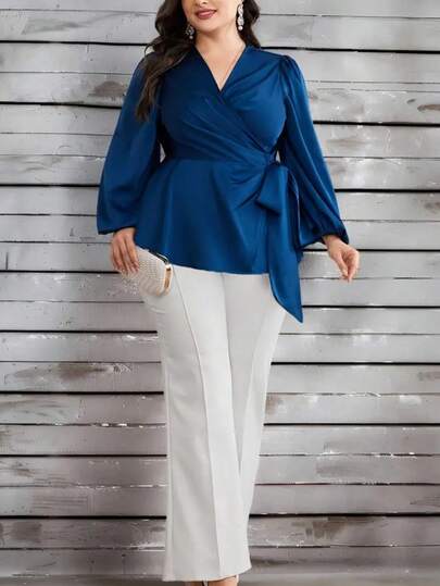 Blusa envolvente elegante con lazo, adecuada para primavera, verano, otoño, uso diario, en casa, vacaciones