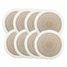 4/6/8/10 Pcs Light Brown And White Mandala Tassel Round Placemats - 15 Inch / Mughal Style Placemats, Linen Fabric, Suitable For Dining Table Setting, Kitchen Decor, Weddings And Parties; Elegant Beige Boho Style Tableware, Dining Table Decor, Party Placemats, Christmas, Halloween, Birthday Dinner. - Multicolor - View 10