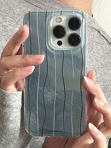 1个极简主义艺术线条冰蓝色箔面纹理手机壳，兼容 17 Pro Max、16、15 Pro、14、13 Pro Max、12/11，防震全包软壳 - 藍色 - 查看 3