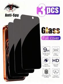 3pcs Privacy Screen Protector Compatible With Iphone 17 Pro Max, Made Of Tempered Glass, Anti-Peeping, Anti-Scratch, 9H Hardness, Sensitive Touch, Bubble-Free, Compatible With Iphone Series, Birthday Gift For Family And Friends, Smartphone Accessories, Waterproof, Shockproof, Anti-Fall, Anti-Fingerprint, Full Coverage - Black - View 23