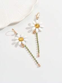乡村风向日葵水钻镶嵌长耳环 - 金色 - 查看 5