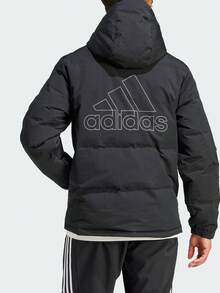 Adidas 阿迪达斯常规款 Daily 500 字母标志印花长袖连帽保暖羽绒服，男款，黑色 - 黑色 - 查看 6