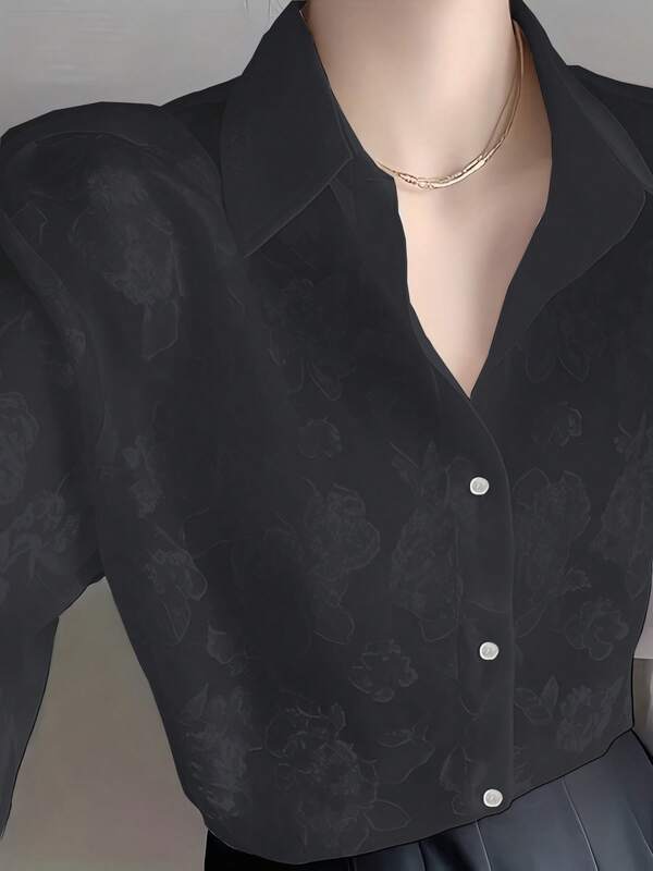 Women's Spring Summer Elegant Casual Resort Style Long Sleeve Single Breasted Pocket Transparent Shirt