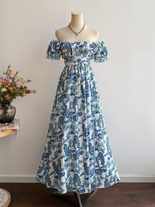 Rusttydustty A Long Casual Vacation Dress With Floral Prints For Womenboho Easter Beach Outfits Hawaii Music Festival Tropical Vacation - Blue - View 1