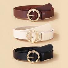 3pcs Braided Round Buckle Versatile PU Leather Belt For Women, Suitable For Everyday Wear - Multicolor - View 7