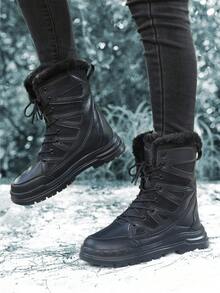 女士雪地靴 - 保暖内衬 - 时尚休闲 - 适合冬季日常穿着，带毛绒内衬 - 黑色 - 查看 4