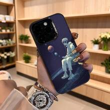 Cubierta de teléfono con diseño anime azul oscuro hombre sentado en el espacio con planetas y estrellas para uso diario y regalo Aplicable a los teléfonos de la serie Apple y Galaxy - Blanco - Ver 4