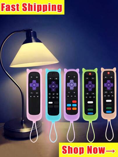 1/2 st. TV-fjärrkontrollsskydd för Roku TV-fjärrkontroll/Roku Simple Remote/Roku Voice Remote för kontoret, batteriskydd för röstfjärrkontroll, universellt silikonskal som lyser i mörkret, tappar aldrig bort batteriskyddet, bred kompatibilitet, finns i olika färger, skyddet kan lysa i mörkret. Fullständigt skydd, sömlöst, slitstarkt
