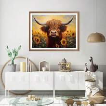 [Free Shipping]Diamond Painting Kits For Adults, 5D Cow And Flower Full Drill Diamond Art, DIY Highland Cow Diamond Art Kit Gem Art For Home Wall Decor 12x16in,A-Suncow - A-sunco - 查看 3