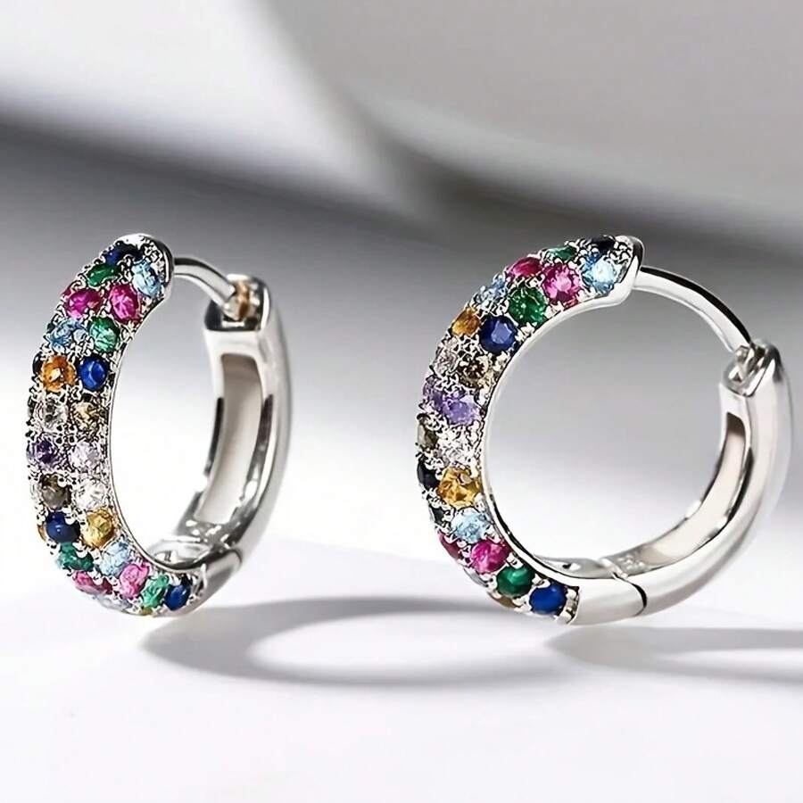 Fashion Earrings, Multi-Color  Inlay, Alloy White Gold Plated, Fashion Accessories, Suitable For Teenagers And Adults, 1 Pair. - Đa chức năng - Xem 1