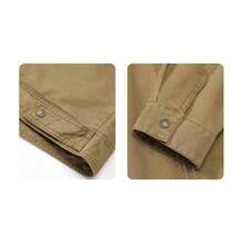 Chaqueta de Hombre Primavera Otoo Japons Retro Pana Patchwork Solapa Casual Diario Superior - XL + Caqui - Ver 3