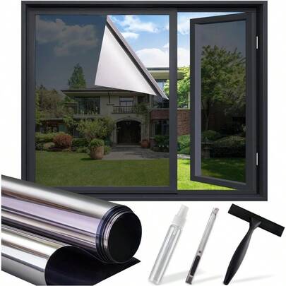 One Way Privacy Window F: Reflective Window Tint For Home Heat Blocking UV Protection See Out Not In Daytime Privacy Mirror Static Clings For House Glass Doors 3 Tools Black 7.5" X 78.7"
