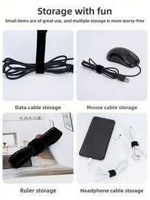1pc Charging Cable Organizer, Cable Tie Pack, Hook-And-Loop Cable Ties, Data Cable Storage, Self-Clamping Double-Sided Winder Hook-And-Loop Straps, Suitable For Earphones/USB Cables, Computer Cable Ties, Desktop Cable Back Organizer, Cable And Wire Management For Home And Office Organization, Christmas Holiday Gift Giving - Multicolor - View 9