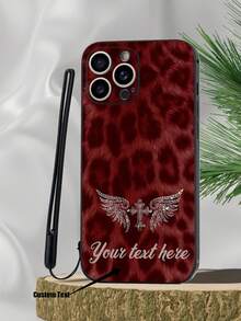 1pc Black TPU Customizable Text, Leopard Print Pattern Shockproof Phone Case And 1pc Black Silicone Lanyard, Compatible With Apple///OPPO/Galaxy Phones - Multicolor - View 1